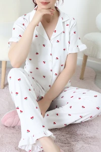 Bürümcük Fırfırlı Pijama Takımı Beyazkiraz - 127.1287.