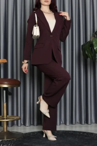 Dabıl Kumaş Astarlı İkili Blazer Takım Mürdüm - 55041.1397.