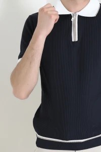 Polo Yaka Fermuarlı Kısa Kollu Erkek Triko Lacivert - 71655.518.