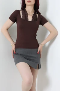 Dantel Detay Viskon Bluz Kahve - 71635.1567.