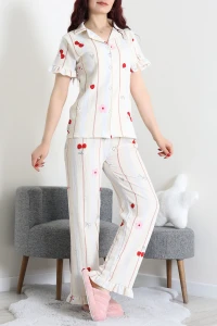 Bürümcük Fırfırlı Pijama Takımı Bejmavi - 127.1287.