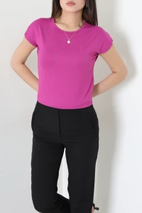 Önü Taş Detaylı Bluz Fuşya - 43987.599.