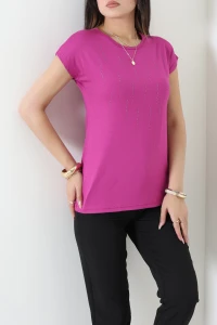 Önü Taş Detaylı Bluz Fuşya - 43987.599.