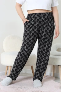 Cepli Viskon Büyük Beden Pijama Altı Kremsiyah - 52330.1731.