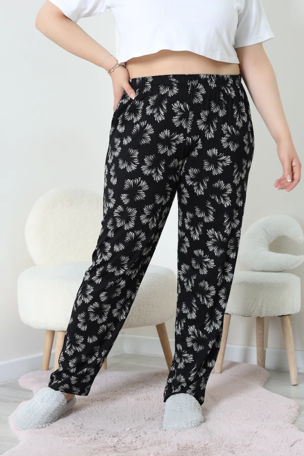 Viskon Büyük Beden Pijama Altı Siyahkrem - 52330.1731.