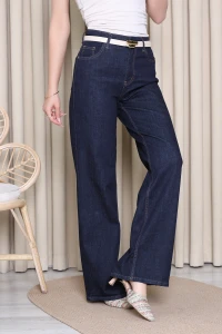 Likralı Geniş Paça Kot Pantolon Koyumavi - 10081.1347.