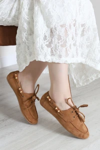 Boncuk Detaylı Loafer Babet Taba - 44098.264.