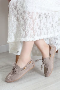 Boncuk Detaylı Loafer Babet Vizon - 44098.264.