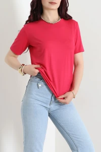 Bisiklet Yaka Kısa Kollu Viskon Bluz Fuşya - 71488.599.
