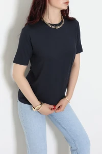 Bisiklet Yaka Kısa Kollu Viskon Bluz Lacivert - 71488.599.