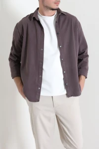 Gabardin Kumaş Cepli Erkek Gömlek Kahve - 77700.2137.