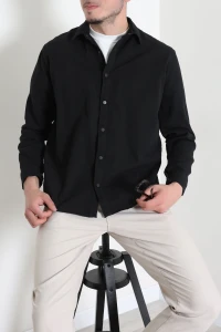 Gabardin Kumaş Cepli Erkek Gömlek Siyah - 77700.2137.