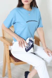 Suprem Baskılı Oversize Tişört Mavi - 31887.1878.
