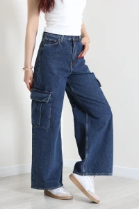 Kargo Cep Wide Leg Kot Pantolon Mavi - 32885.2049.