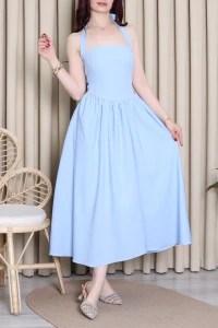 Poplin Boyundan Bağlamalı Elbise Açıkmavi - 52394.2168.
