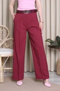 Bezayağı Kemerli Çift Pile Pantolon Bordo - 71543.2061.