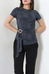 Desenli Tokalı Modal Tişört Füme - 55286.336.