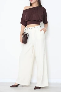 Çıtçıt Kemerli Dokuma Modal Pantolon Krem - 71546.1837.