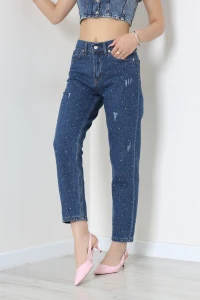 Taşlı Mom Kot Pantolon Koyumavi - 32962.1606.