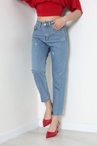 Taşlı Mom Kot Pantolon Açıkmavi - 32963.1606.