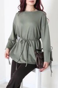 Kristal Kol Bağcıklı Kemerli Tunik Haki - 53553.253.