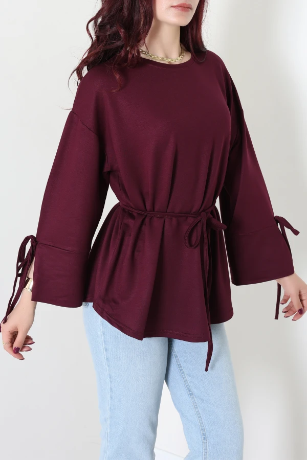 Kristal Kol Bağcıklı Kemerli Tunik Mürdüm - 53553.253.