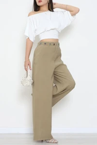 Çıtçıt Kemerli Dokuma Modal Pantolon Haki - 71546.1837.