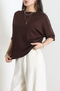 Modal Kumaş Omuz Taş Detaylı Bluz Kahve - 71763.2180.