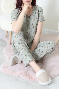 Bürümcük V Yaka Pijama Takımı Yeşil - 126.1287.