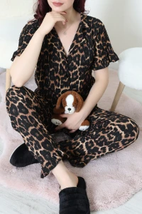 Bürümcük Fırfırlı Pijama Takımı Leopar - 127.1287.