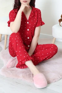 Bürümcük Fırfırlı Pijama Takımı Bordokalp - 127.1287.