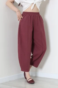 Gabardin Balon Paça Lastikli Pantolon Bordo - 32829.2176.