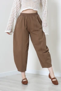 Gabardin Balon Paça Lastikli Pantolon Kahve - 32829.2176.