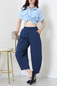 Gabardin Balon Paça Lastikli Pantolon Mavi - 32829.2176.