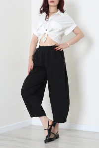 Gabardin Balon Paça Lastikli Pantolon Siyah - 32829.2176.