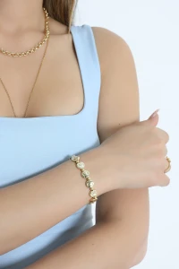 Asimetrik Çelik Taşlı Bileklik Gold - 32967.2063.