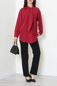 Terikoton Kravatlı Tunik Gömlek Bordo - 44110.255.