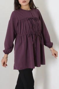 Fiyonklu Terikoton Tunik Gömlek Mürdüm - 44111.255.