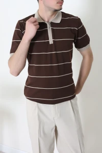 Premium Polo Yaka Triko Erkek Tişört Kahve - 71876.1947.