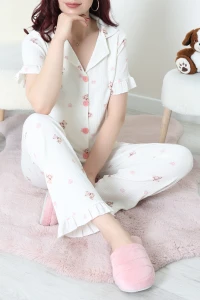 Bürümcük Fırfırlı Pijama Takımı Beyaz - 127.1287.