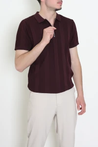 Premium Fitilli Polo Yaka Yarım Fermuar Erkek Tişört Mürdüm - 71901.2167.