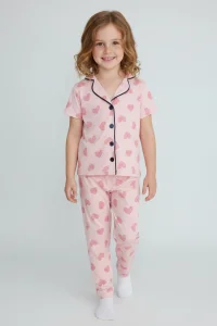 4-12 Yaş Milan Düğmeli Pijama Takımı Somon - 53580.1776.