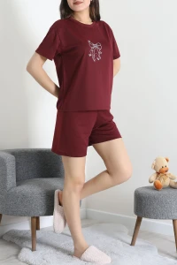 Süprem Baskılı Şortlu Pijama Takımı Bordo - 53529.1567.