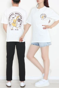 Baskılı Unisex Kompakt Penye Tişört Beyazkahve - 55272.1872.