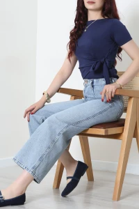 Bel Bağlama Detaylı Modal Bluz Lacivert - 71758.2023.