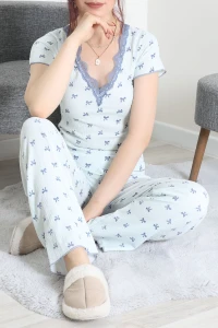 Bürümcük Dantelli Pijama Takımı Mavifiyonk - 202.1287.