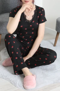Bürümcük Dantelli Pijama Takımı Siyah - 202.1287.