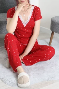 Bürümcük Dantelli Pijama Takımı Kırmızıkalp - 202.1287.