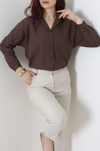 Oversize Poplin Gömlek Acıkahve - 44091.2118.