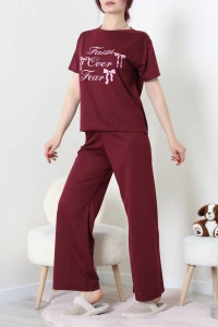 Süprem Baskılı Pijama Takımı Bordopembe - 53526.1567.